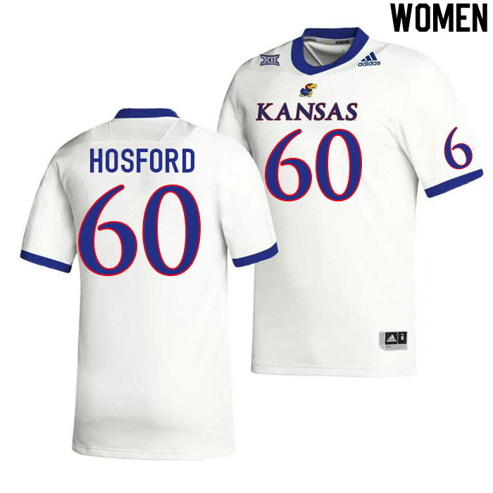 Women #60 Luke Hosford Kansas Jayhawks College Football Jerseys Stitched Sale-White - Click Image to Close